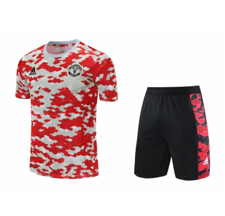 2021/22 Manchester United Red White Training Uniforms Shirt with Shorts